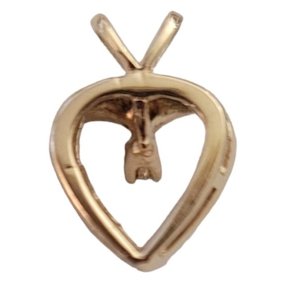 14K Yellow Gold Diamond Chip Open Heart Pendant E242 - Picture 9 of 14